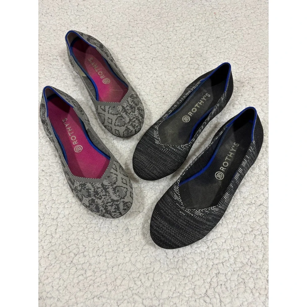 Rothys Womens 12 Gray Black Patterned Ballet Flats The Flat 2 Pair Bundle Wash